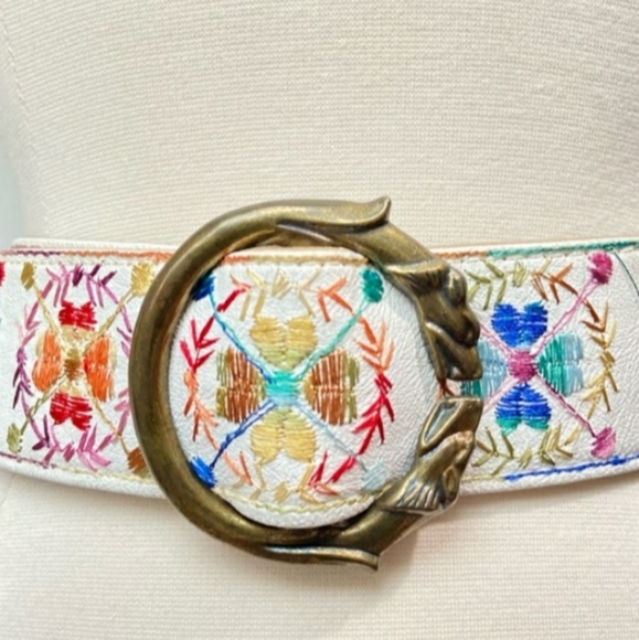 Vintage Accessories - SOLD!!Vintage Rainbow Embroidered and Leather Belt